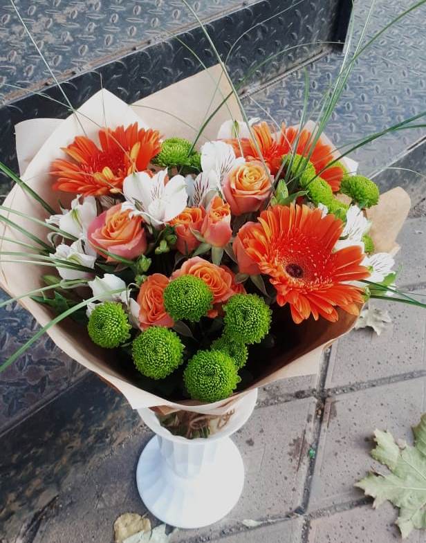 Букет цветов из: Герберы, Хризантемы, Альстромерии и Розы в Клементьево