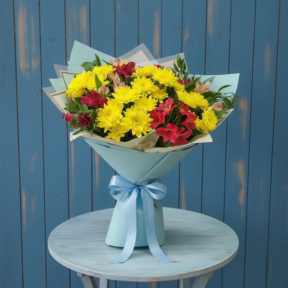 Букет цветов из: Альстромерии и Хризантемы в Клементьево