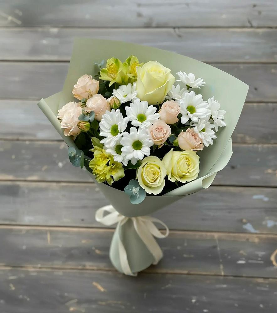 Букет цветов из: Альстромерии, Розы и Хризантемы в Клементьево