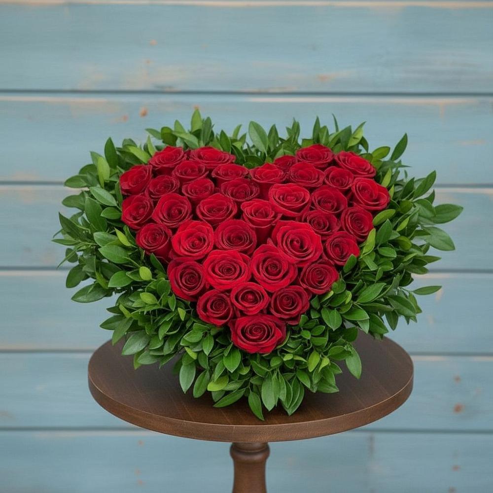 Цветочная композиция из Розы в виде сердца в Клементьево