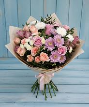 Букет цветов из:  Хризантемы, Розы и Альстромерии в Клементьево