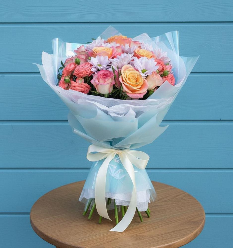 Букет цветов из: Хризантемы и Розы в Клементьево