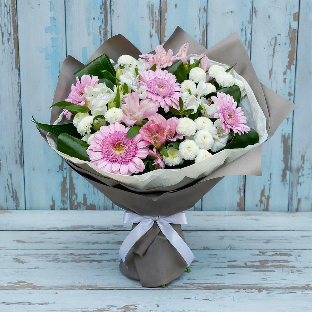 Букет цветов из: Герберы, Альстромерии и Хризантемы в Клементьево