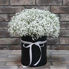 Цветочная композиция из Гипсофила в шляпной коробке в Клементьево